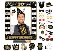 Photobooth 30 Ans, 34PCS Kit Anniversaire Décoration avec Cadre Photo Accessoires