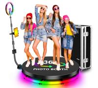 Photobooth 360 80cm Pro avec Contrôle par APP, Personnalisation Gratuite du Logo, Télécommande, Cabine Photo Automatique à Rotation 360° pour 1 à 4 Personnes sur Lesquelles se Tenir Debout