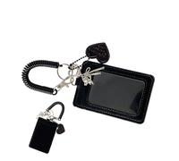 Photocard Keychain | PU Leather Identification Badges Protector | Card Sleeve With Love Heart Charm | Spiral Wrist Coil For Women Students Fans Travel School Workplace Daily Collection