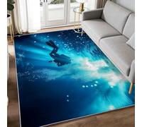 Photographie Action Plongée 180 x 240 cm Tapis de Chambre Doux, Abysses Plongée Vagues Texture Lavable Antidérapant Tapis de Salon - Bleu Moquette pour Salle de Séjour Chambre d'enfant Salle de Jeu