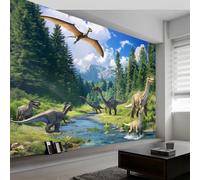 Photographie Animalière Dinosaure Prairie Papier Peint Panoramique, Poster Géant Mural 200x140cm, Décoration Murale pour Salon et Chambre d'Enfant Photographie Animalière, 3D Papier peint intissé