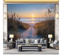 Photographie Côtière Papier Peint Panoramique, 250 x 175 cm Fresque Murale | Océanique Vagues Dunes De Sable Herbe Papier Peint Intissé, Décoration Image Murale Pour Salon Chambre Bureau TV Artistique