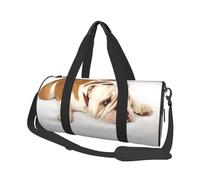 Photographie De Bouledogue Anglais De Bouledogue Triste Et Fatigué avec De La Crème Brune, Sac de Voyage de Grande capacité, Sac à Main Rond, Sac de Voyage de Sport, fourre-Tout, Sac de Fitness
