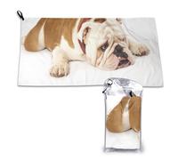 Photographie de bouledogue anglais triste et fatigué avec serviette à séchage rapide crème marron, serviettes en microfibre pour adultes 16" x 1540"