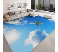 Photographie De La Nature Tapis de Salon Ciel Bleu Nuages Blancs Avion 60 x 90 cm Tapis AntidéRapant D'IntéRieur, Bleu Doux Poil Court Lavable Moquette - pour Salon Chambre et Salle à Manger