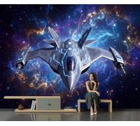 Photographie De Science-Fiction Réaliste Papier Peint Photo Panoramique, Avion De Chasse Nébuleuse Fresque Murale Décoration Murale Pour Salon Chambre D'Enfants, Restaurant, TV Fond, 450x315cm