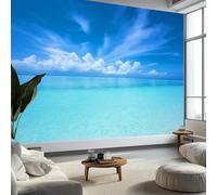 Photographie Eau De Mer Des Maldives Murale Photo Papier Peint 300 x 210 cm Intissé Tableaux Poster Mural Tapisserie, Bleu Papier Peint Panoramique Salon Maison Décorative Tenture Appartement