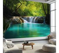 Photographie Forêt Thaïlandaise Cascade Papier Peint Panoramique 300 x 210 cm Papier Peint Photo Intissé Murale, pour Salon et Chambre Cuisine Vert Poster Tableaux Fresque Muraux