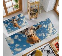 Photographie Girafes Tapis de Cuisine, Brun Tapis Cuisine Devant Evier Long Antidérapant Lavable, Anim Hip Hop Paillasson Lavable Décoratif Salon Couloir - 43x75+43x150cm