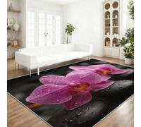 Photographie Minimaliste Tapis de Salon Lavable en Machine Antiderapant | Imprimé Orchidée Pierres Noires Gouttes D'Eau, Tapis Doux et Léger pour Salle à Manger Chambre Couloir Bureau 160 x 230 cm