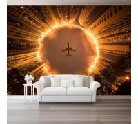Photographie Moderne Impression Papier Peint Panoramique, 400 x 280 cm | Papier Peint Intissé de Haute Qualité Ciel Nocturne Géométrique Circulaire Halo Avion, Multicolore pour Chambre Salon