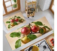 Photographie Nature Morte 2 Pièces Tapis de Cuisine, Antidérapant Absorbant Lavable en Machine,Rouge Tapis de Coureur, Branches Et Feuilles Pommier Imprimé Paillasson de Cuisine, 50x80+50x120cm