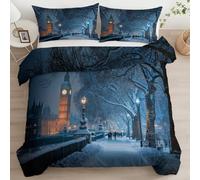 Photographie Parc En Hiver Big Ben Parure de Lit Réversible 140 x 200 cm Housse de Couette, Bleu Respirant et Super Doux Housse Couette Microfibre avec Fermeture Éclair et 2 Taies D'oreillers 65x65 cm
