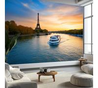 Photographie Paris Tour Eiffel Seine Murale Photo Papier Peint 400 x 280 cm Intissé Tableaux Poster Mural Tapisserie, Bleu Papier Peint Panoramique Salon Maison Décorative Tenture Appartement