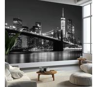 Photographie Pont De Brooklyn New York Murale Photo Papier Peint 300 x 210 cm Intissé Tableaux Poster Mural Tapisserie, Noir Papier Peint Panoramique Salon Maison Décorative Tenture Appartement