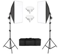 Photographie Softbox Set d'éclairage, 2x 50x70CM Softboxes, 3 pieds de lumière réglables, lampes UFO 70W