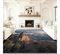 Photographie Tapis Anti Slip Washable, Brun Terre Bleu Gris Église Architecture Montagne Enneigée Soft and Cosy Rug for Living Room la Chambre, 60 x 90 cm