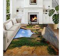 Photographie Tapis Antidérapant 140 x 200 cm Doux Tapis, pour Salon Chambre à Coucher Salle à Manger Village Maisons en Pierre Rue Pavée Moderne Lavable Poils Ras Lavable Poils Courts Moquette