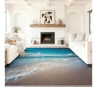 Photographie Tapis de Salon 80 x 150 cm, Mer Plage Île Multi spécifications Doux Flanelle Tapis pour Salon Chambre à Coucher, Bleu Ciel Beige Sable Clair