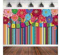 Photographie Toile de Fond Mexicain Fiesta Cinco de Mayo Drapeaux colorés rayé bannière Florale décor Fond Photo Booth Fournitures 210cmx150cm