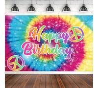 Photographie Toile de Fond Tie Dye fête d’Anniversaire décoration des années 60 ' s Fond Signe Arc en Ciel gâteau Table bannière Fournitures 300cmx200cm