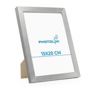 PHOTOLINI Cadre 15 x 20 bois MDF argenté, cadres photo pour posters et affiches, verre acrylique incassable, décoration murale à suspendre & à poser, avec accessoires supplémentaires