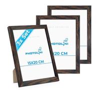 PHOTOLINI Cadre 15 x 20 bois MDF chêne foncé, lot de 3 cadres photo pour posters et affiches, verre acrylique incassable, à suspendre & à poser, avec accessoires supplémentaires