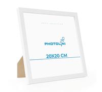 PHOTOLINI Cadre 20 x 20 bois MDF blanc, cadres photo pour posters et affiches, verre acrylique incassable, décoration murale à suspendre & à poser, avec accessoires supplémentaires
