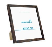 PHOTOLINI Cadre 20 x 20 bois MDF chêne foncé, cadres photo pour posters et affiches, verre acrylique incassable, décoration murale à suspendre & à poser, avec accessoires supplémentaires