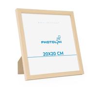 PHOTOLINI Cadre 20 x 20 bois MDF naturel, cadres photo pour posters et affiches, verre acrylique incassable, décoration murale à suspendre & à poser, avec accessoires supplémentaires