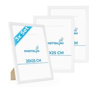 PHOTOLINI Cadre 20 x 25 bois MDF blanc, lot de 3 cadres photo pour posters et affiches, verre acrylique incassable, décoration murale à suspendre & à poser, avec accessoires supplémentaires