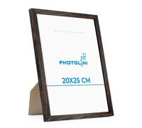 PHOTOLINI Cadre 20 x 25 bois MDF chêne foncé, cadres photo pour posters et affiches, verre acrylique incassable, décoration murale à suspendre & à poser, avec accessoires supplémentaires