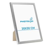PHOTOLINI Cadre 20 x 30 bois MDF argenté, cadres photo pour posters et affiches, verre acrylique incassable, décoration murale à suspendre & à poser, avec accessoires supplémentaires