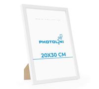 PHOTOLINI Cadre 20 x 30 bois MDF blanc, cadres photo pour posters et affiches, verre acrylique incassable, décoration murale à suspendre & à poser, avec accessoires supplémentaires