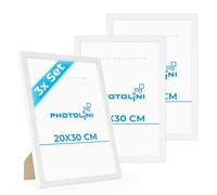 PHOTOLINI Cadre 20 x 30 bois MDF blanc, lot de 3 cadres photo pour posters et affiches, verre acrylique incassable, décoration murale à suspendre & à poser, avec accessoires supplémentaires