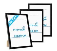 PHOTOLINI Cadre 20 x 30 bois MDF noir, lot de 3 cadres photo pour posters et affiches, verre acrylique incassable, décoration murale à suspendre & à poser, avec accessoires supplémentaires