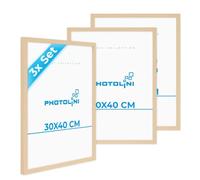 PHOTOLINI Cadre 30 x 40 bois MDF naturel, lot de 3 cadres photo 30x40 pour posters, picture frame 40x30, verre acrylique incassable, décoration murale à suspendre, avec accessoires supplémentaires