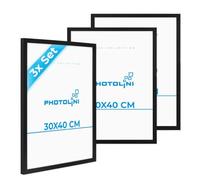 PHOTOLINI Cadre 30 x 40 noir bois MDF, lot de 3 cadres photo 30x40 pour posters, picture frame 40x30 avec verre acrylique incassable, décoration murale à suspendre, avec accessoires supplémentaires