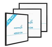 PHOTOLINI Cadre 40 x 40 bois MDF noir, lot de 3 cadres photo pour posters et affiches, verre acrylique incassable, décoration murale à suspendre, avec accessoires supplémentaires