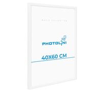 PHOTOLINI Cadre 40x60 blanc bois MDF, cadre 60x40 blanc pour poster et affiches, cadre 40 x 60 verre acrylique incassable, cadre photo 40x60 à suspendre, avec accessoires supplémentaires