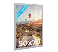 PHOTOLINI Cadre 50x70 argenté, cadre puzzle 70x50 en bois MDF avec verre acrylique, cadre photo puzzle 1000 pièces 50x70 à suspendre, cadre puzzle 500-1000 pièces, idéal pour votre galerie de puzzles