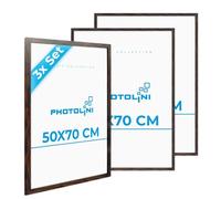 PHOTOLINI Cadre 50x70 bois chêne foncé MDF, lot de 3 cadre pour puzzle 50x70, cadre photos avec verre acrylique incassable, cadre photo 70x50 à suspendre, cadre poster 50 x 70 avec accessoires
