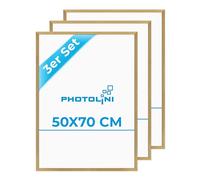 PHOTOLINI Cadre 50x70 bois MDF doré, cadre puzzle 50x70 et posters, lot de 3 cadres photo 70x50 avec verre acrylique incassable, picture frame à suspendre, 50 x 70 accessoires supplémentaires