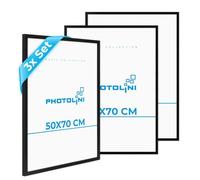 PHOTOLINI Cadre 50x70 noir bois MDF, lot de 3 cadre pour puzzle 50x70 et posters, cadre photos avec verre acrylique incassable, cadre photo 70x50 à suspendre, cadre poster 50 x 70 avec accessoires