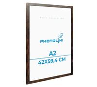 PHOTOLINI Cadre A2 42 x 59,4 bois MDF chêne foncé, cadres photo pour posters et affiches, verre acrylique incassable, décoration murale à suspendre, avec accessoires supplémentaires