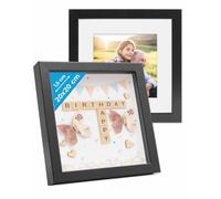 PHOTOLINI Cadre Photo 3D à remplir 20 x 20 cm Noir, Set de 2 Cadres boîte Profond avec Passe-Partout, pour Objets jusqu'à 1,5 cm, Bois MDF, Verre - pour Les Loisirs créatifs & comme Cadeau