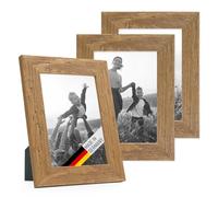 PHOTOLINI Cadres en bois 13 x 18 cm aspect chêne, lot de 3 cadres photo en bois véritable rustique, avec verre, à suspendre ou à poser, avec accessoires - aspect naturel de bois flotté