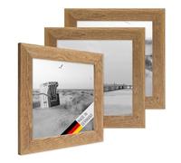 PHOTOLINI Cadres en bois 15 x 15 cm aspect chêne, lot de 3 cadres photo en bois véritable rustique, avec verre, à suspendre ou à poser, avec accessoires - aspect naturel de bois flotté