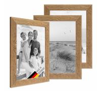 PHOTOLINI Cadres en bois A4 21 x 30 cm aspect chêne, lot de 3 cadres photo en bois véritable rustique, avec verre, à suspendre, avec accessoires - aspect naturel de bois flotté