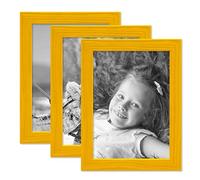 PHOTOLINI Ensemble de 3 Cadres Photo Jaune 10 x 15 cm Bois Massif avec Verre en Plexiglas/Cadre Photo/Cadre Interchangeable